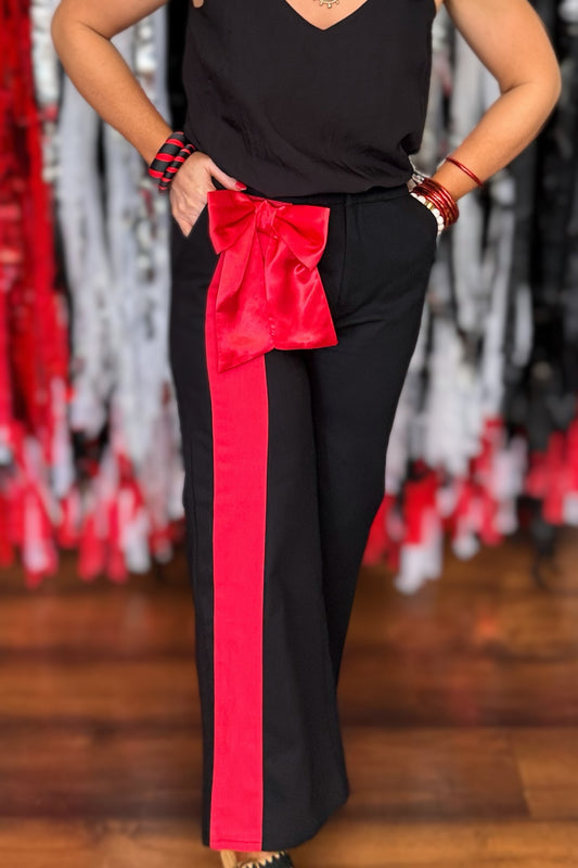 Bow Down Side-Stripe Wide-Leg Pants