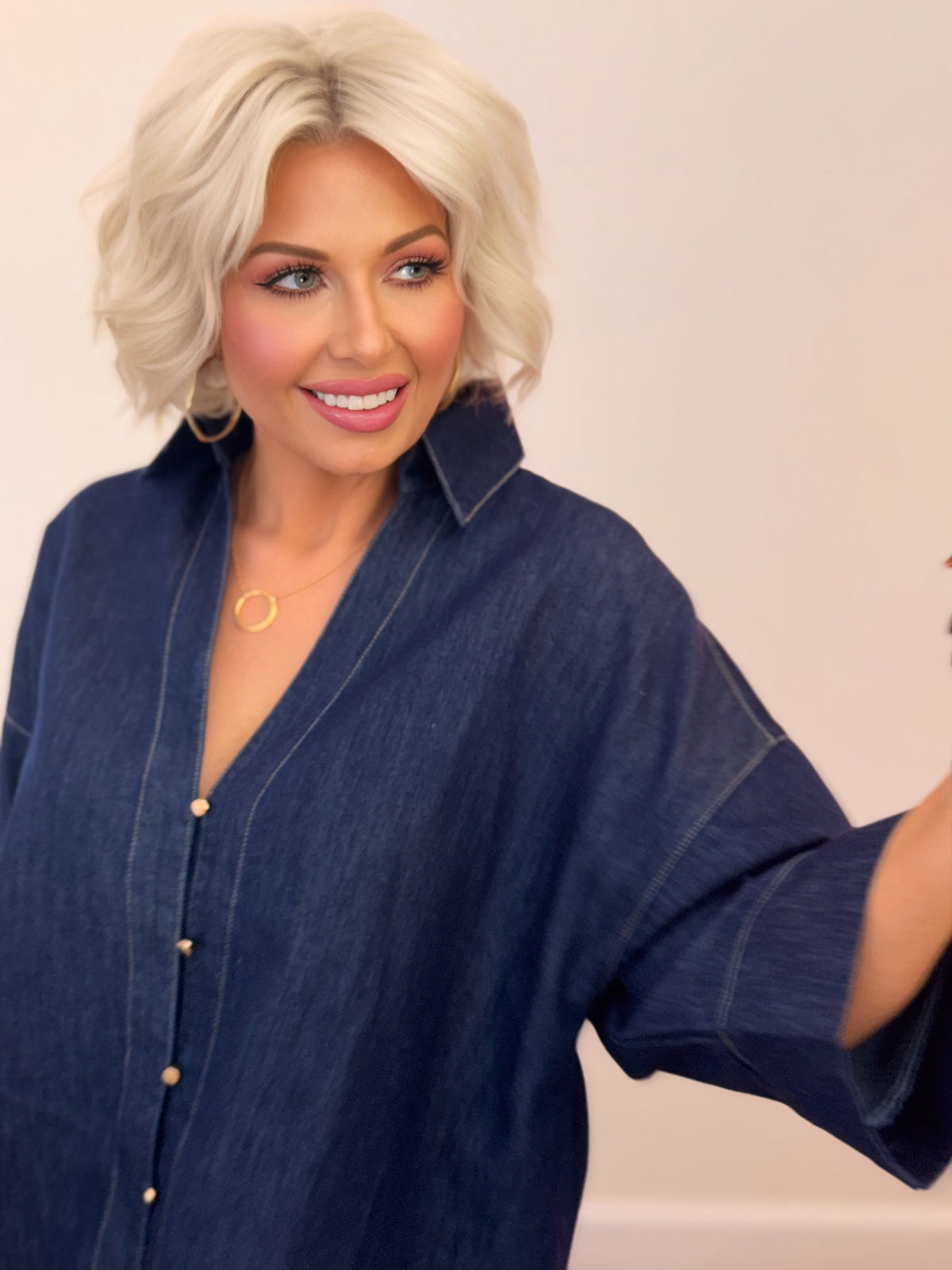 Easy Does It Oversized Denim Shirt : Dark-Wash Denim