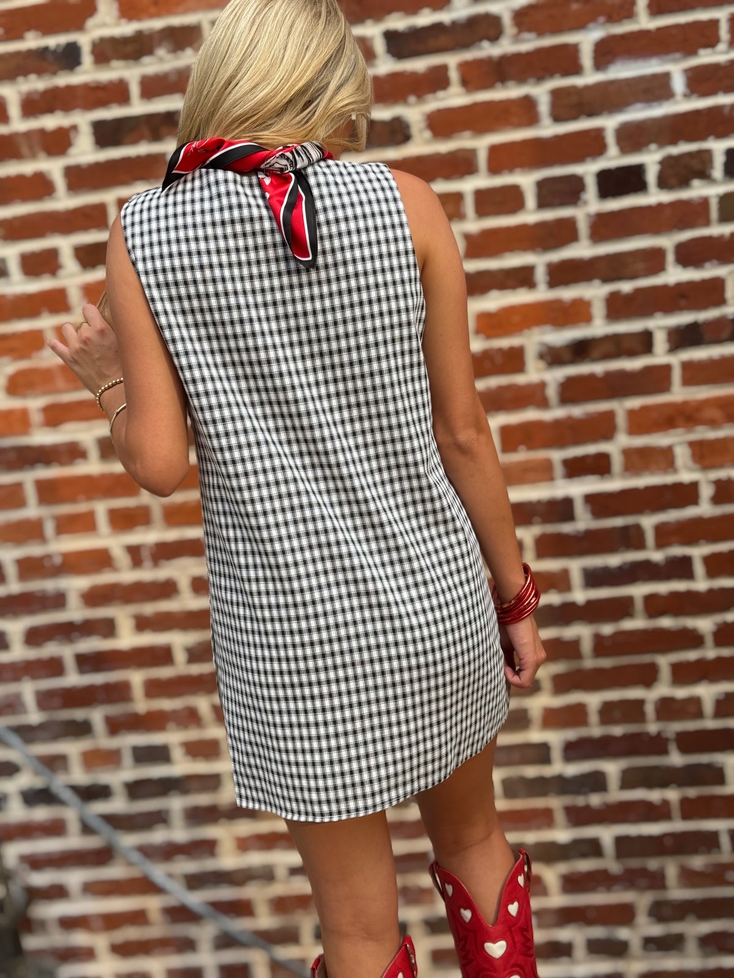 Black & White Plaid Side Button Mini Dress – Sleeveless Summer Dress