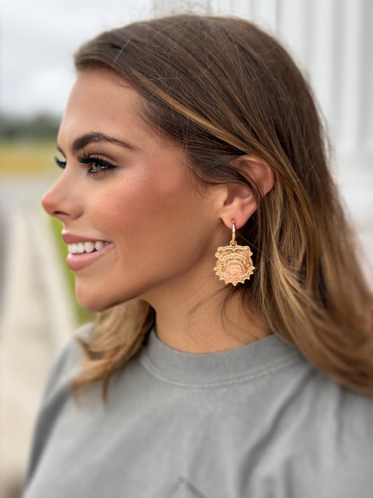 Gameday Gold Bulldog Dangle Hoop Earrings