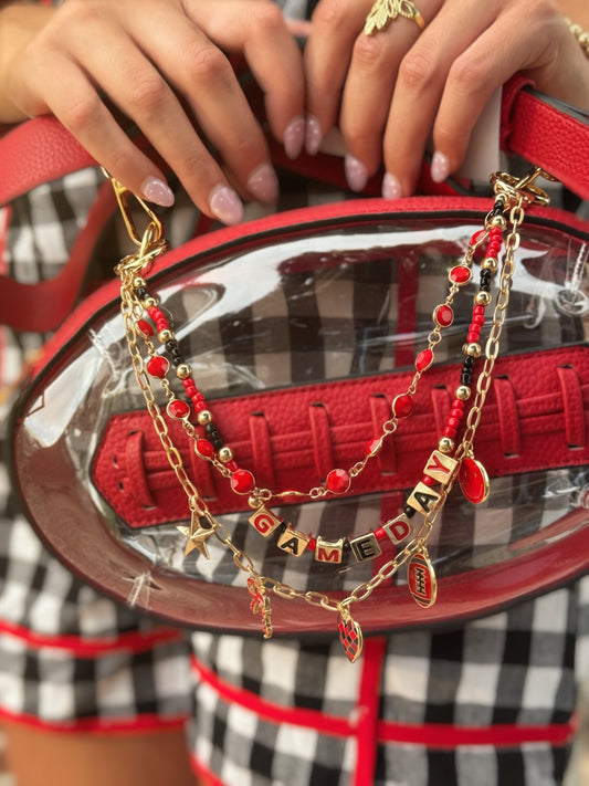 Red & Black Layered Game Day Bag Charm Chain