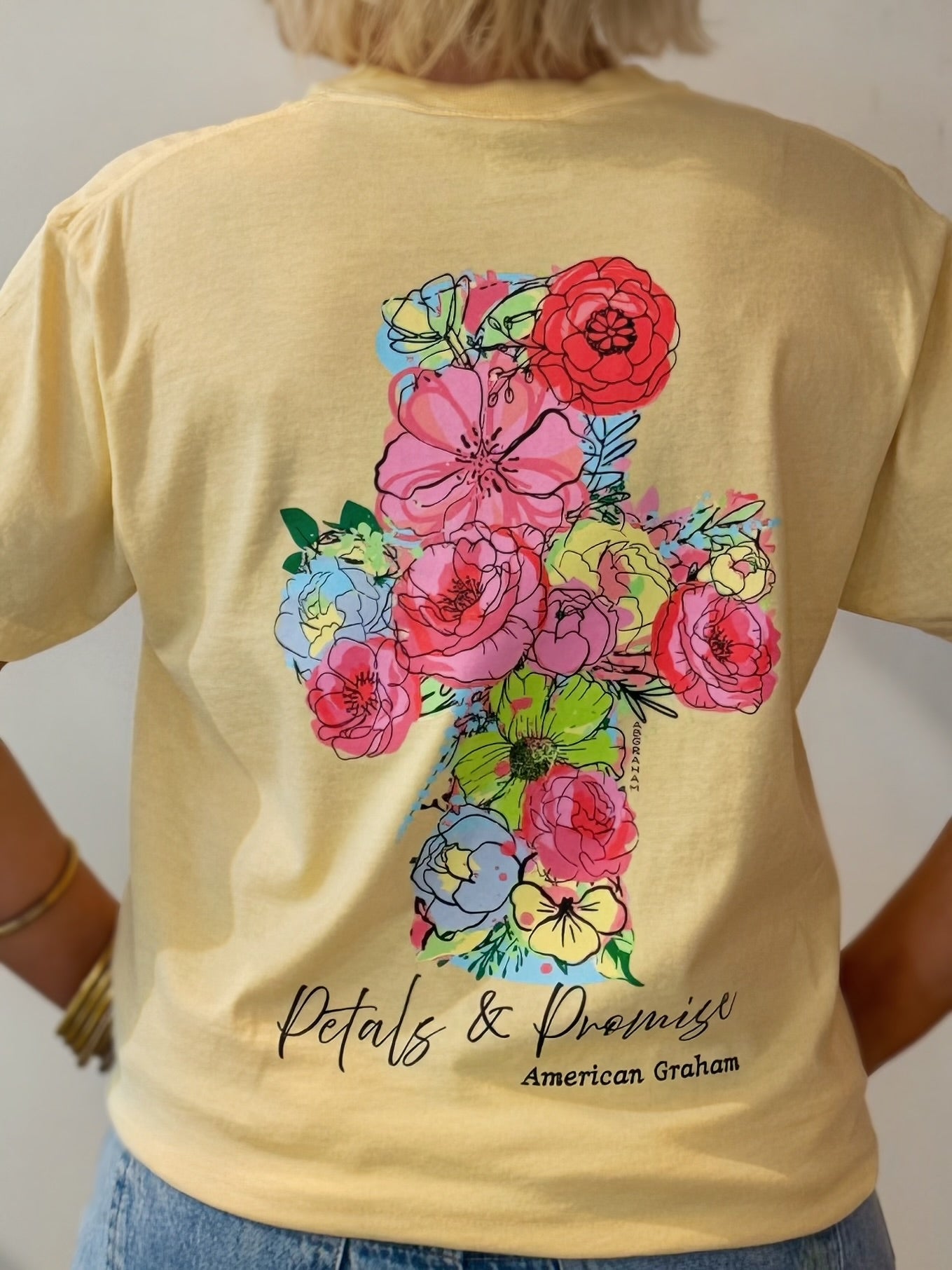 Petals & Promise: Grace In Full Bloom Spring Floral Cross Graphic T-Shirt