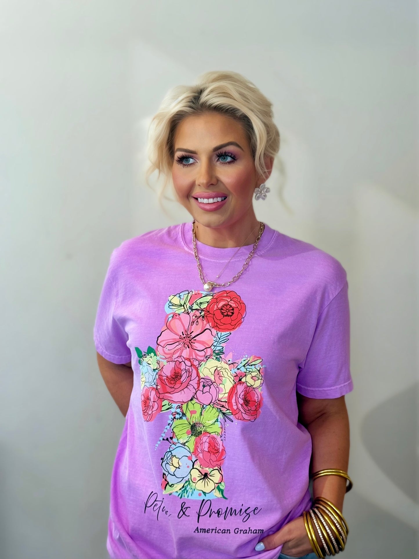 Floral Cross Christian Graphic T-Shirt – Faith Based Apparel – Full Front