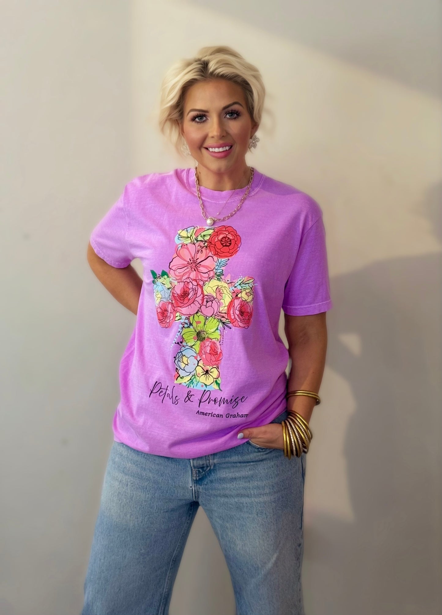 Floral Cross Christian Graphic T-Shirt – Faith Based Apparel – Full Front