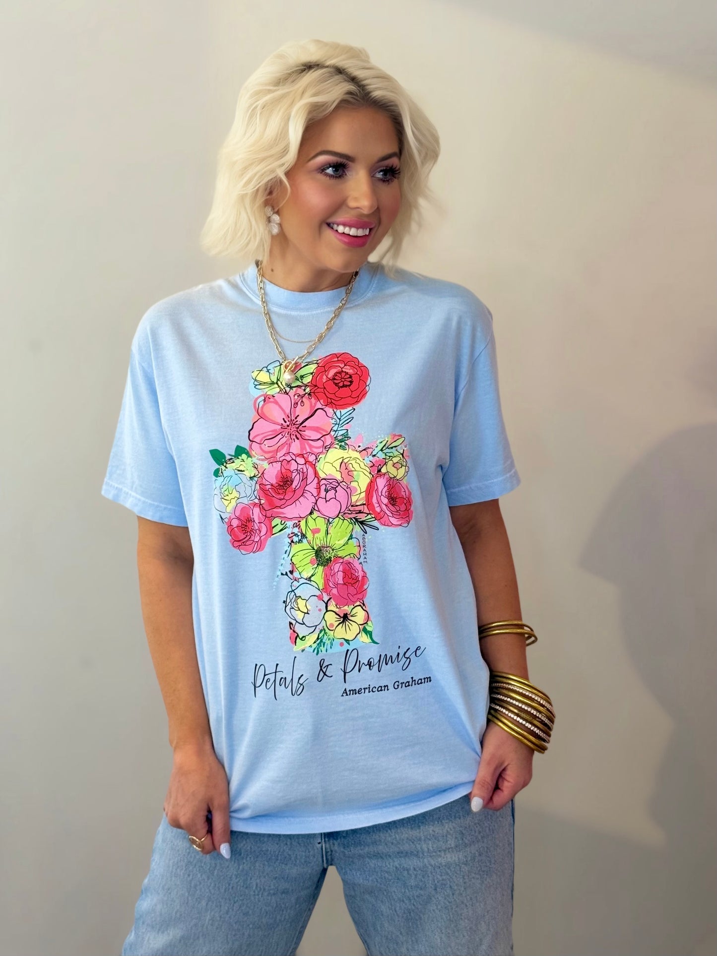 Floral Cross Christian Graphic T-Shirt – Faith Based Apparel – Full Front