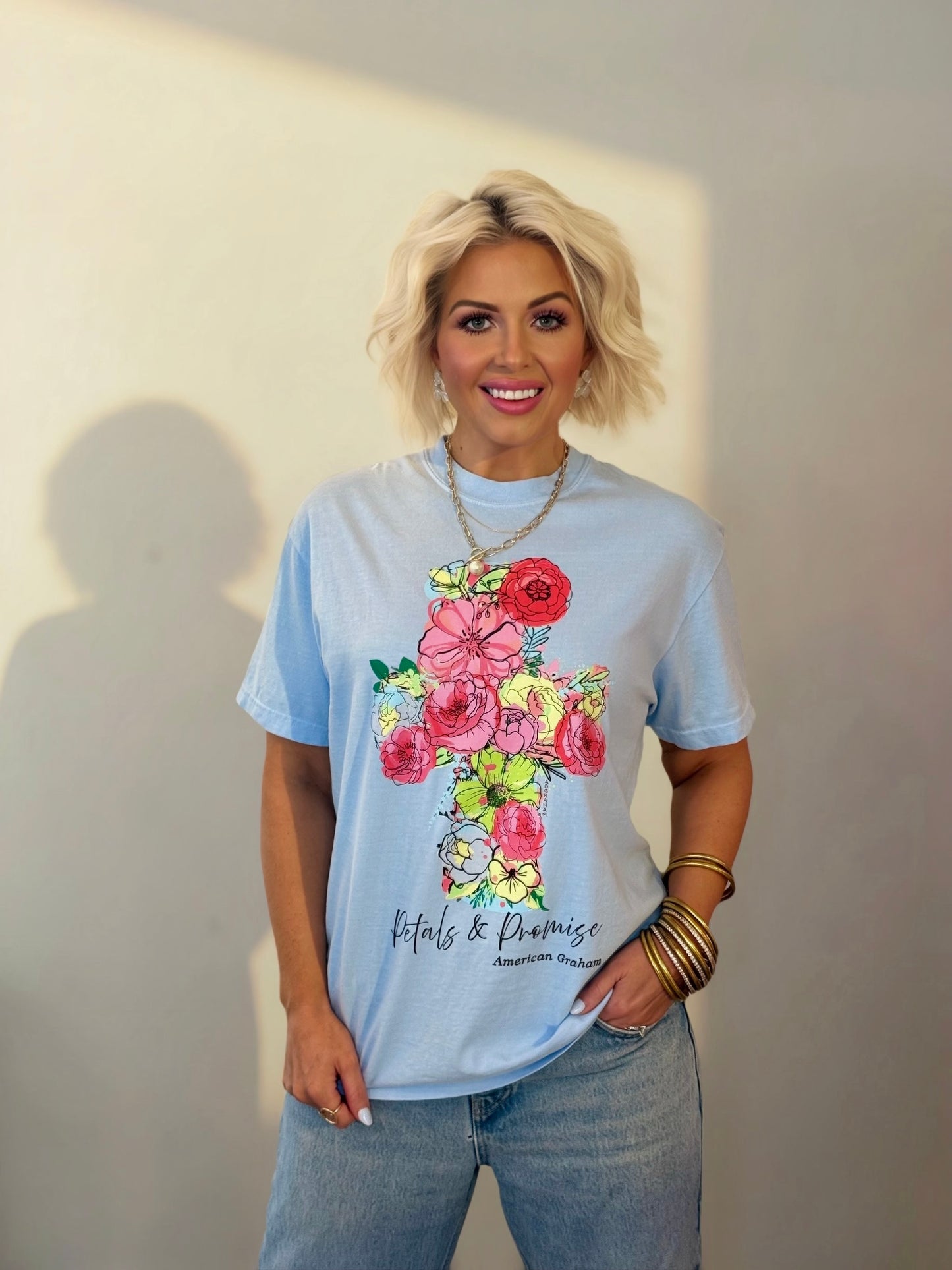 Floral Cross Christian Graphic T-Shirt – Faith Based Apparel – Full Front