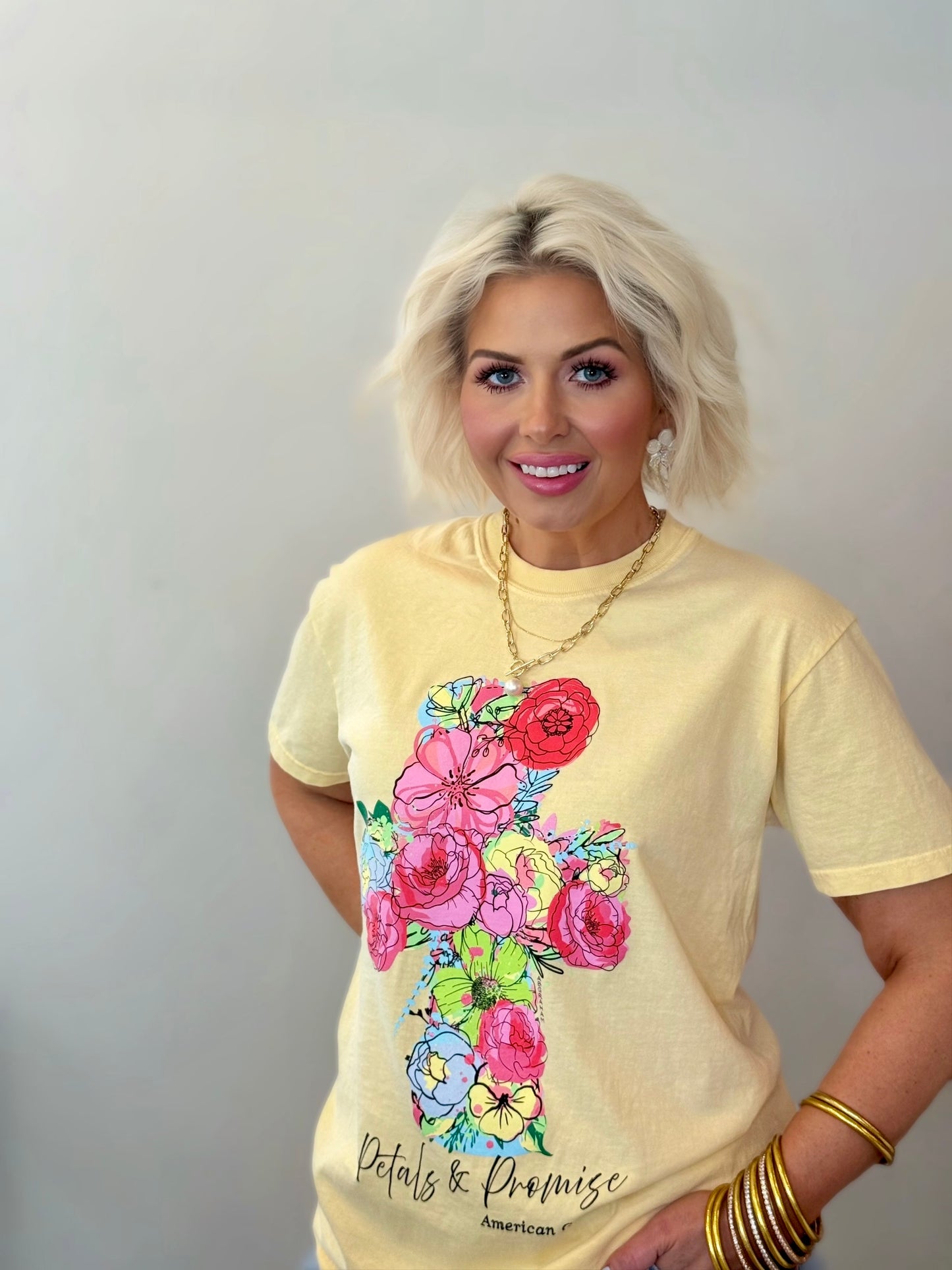 Floral Cross Christian Graphic T-Shirt – Faith Based Apparel – Full Front