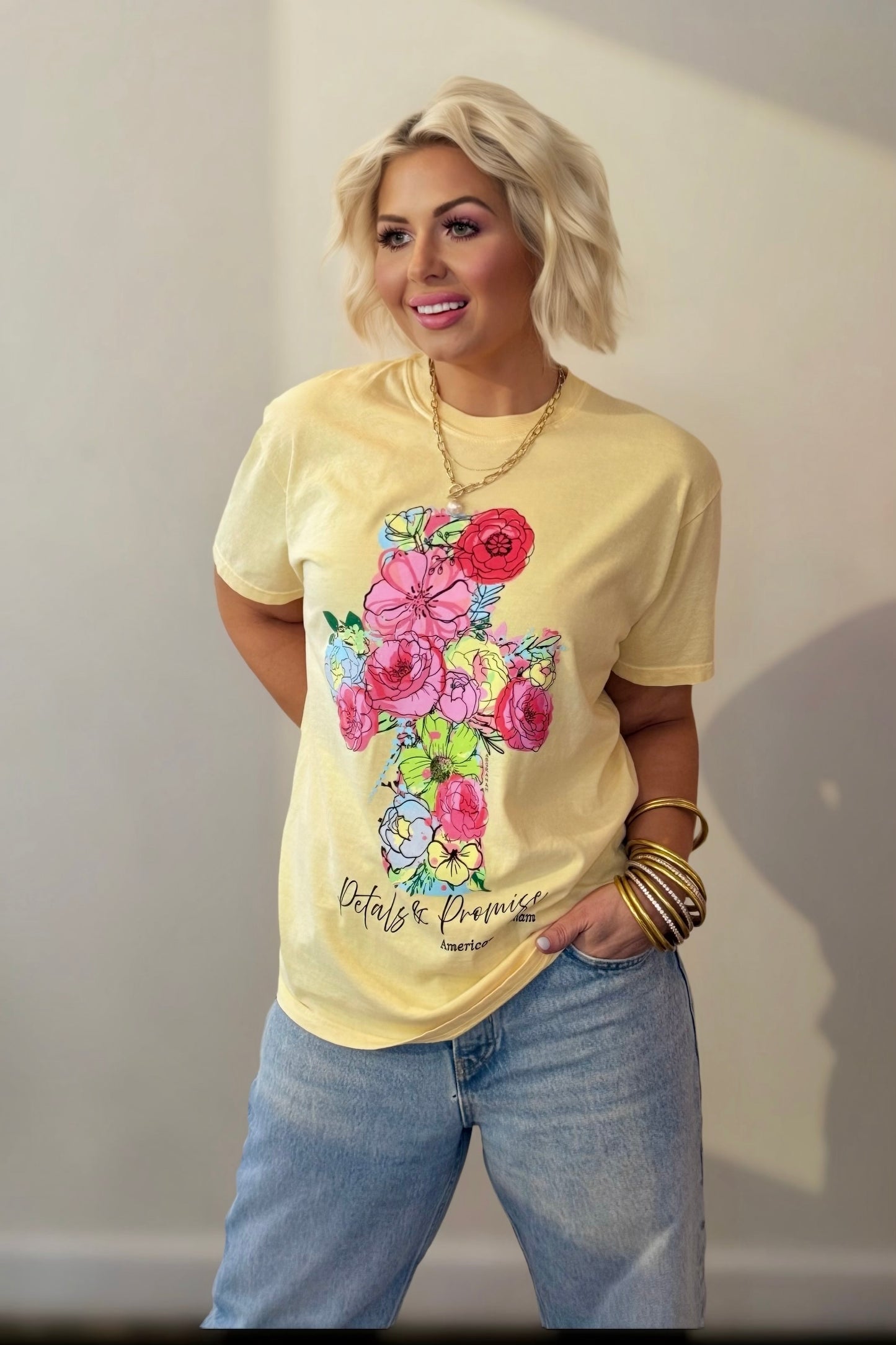 Floral Cross Christian Graphic T-Shirt – Faith Based Apparel – Full Front