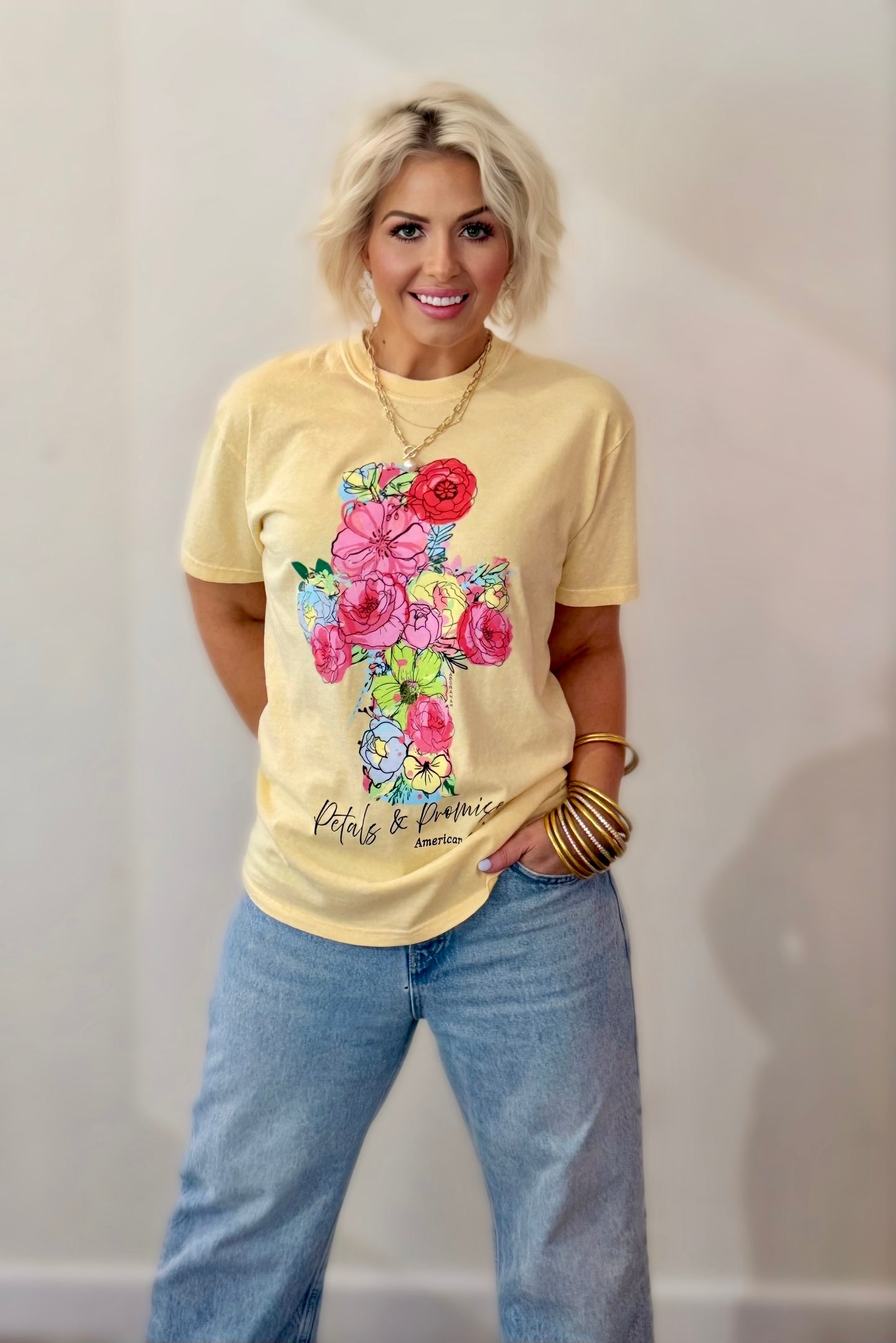 Floral Cross Christian Graphic T-Shirt – Faith Based Apparel – Full Front