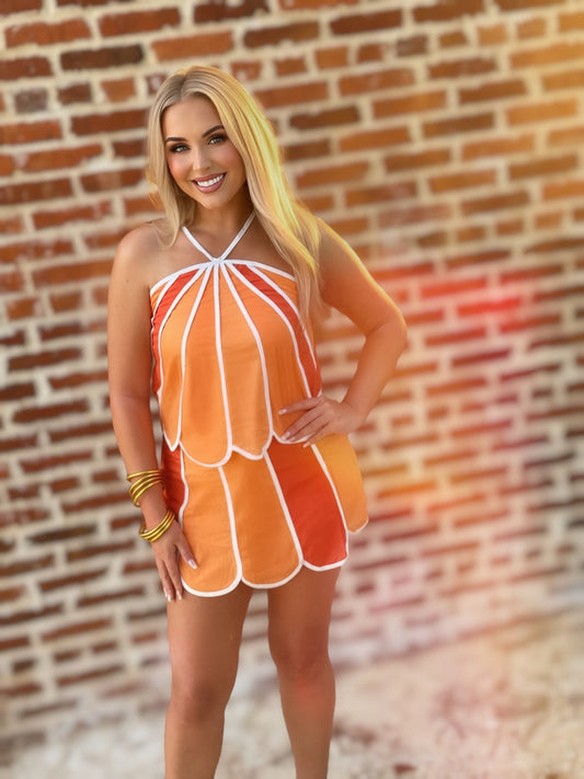 Saturday Sunset Colorblock Scalloped Skirt Set