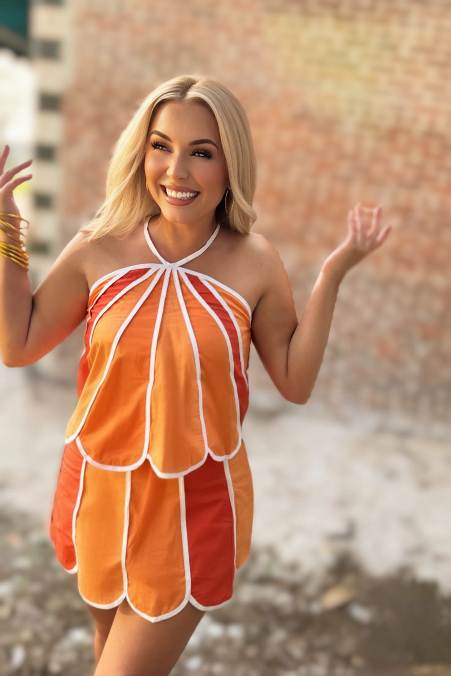 Saturday Sunset Colorblock Scalloped Skirt Set