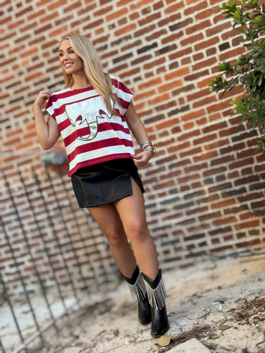 Saturday Stomp Foil Elephant Striped Game Day Top