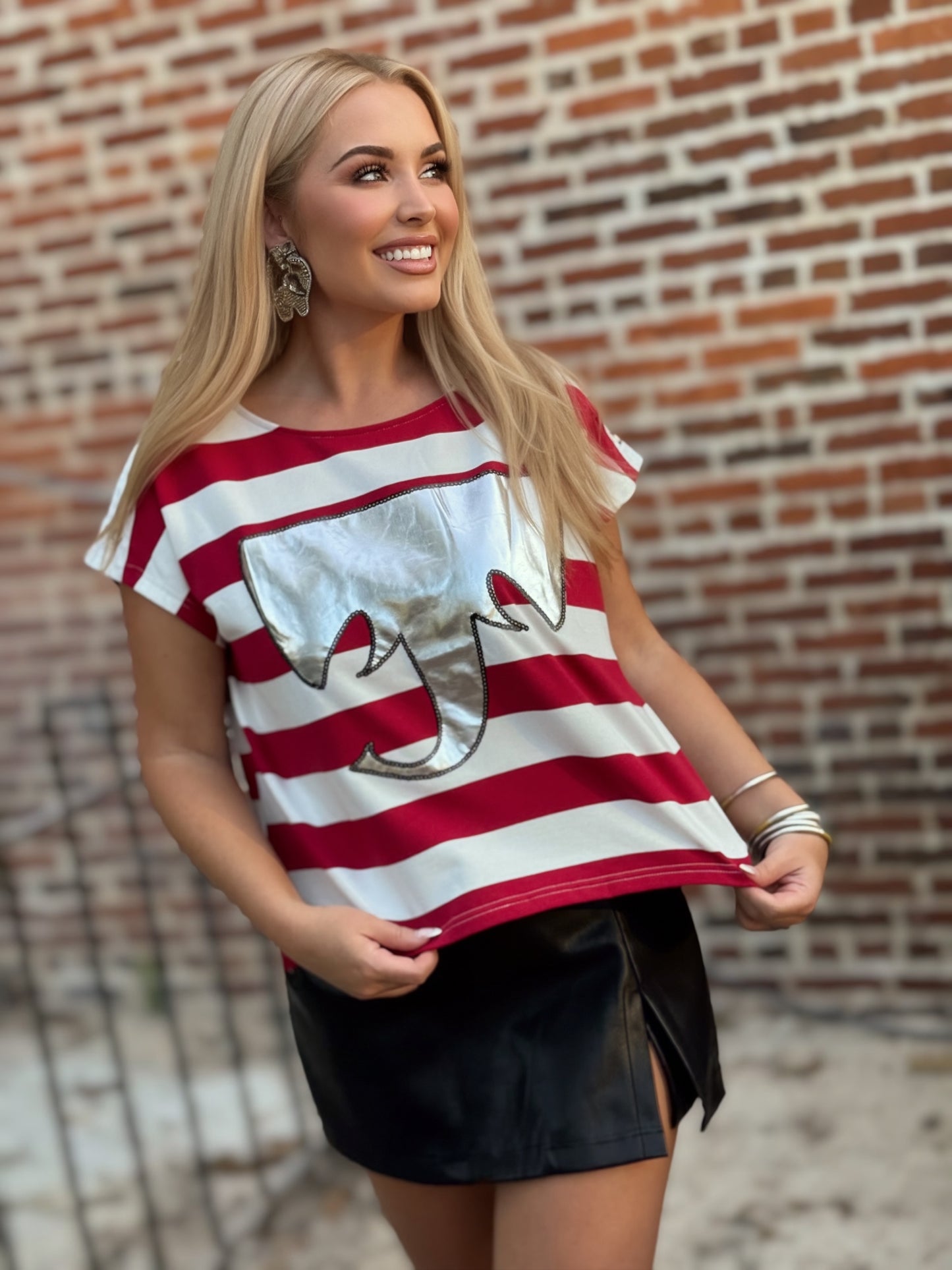 Saturday Stomp Foil Elephant Striped Game Day Top
