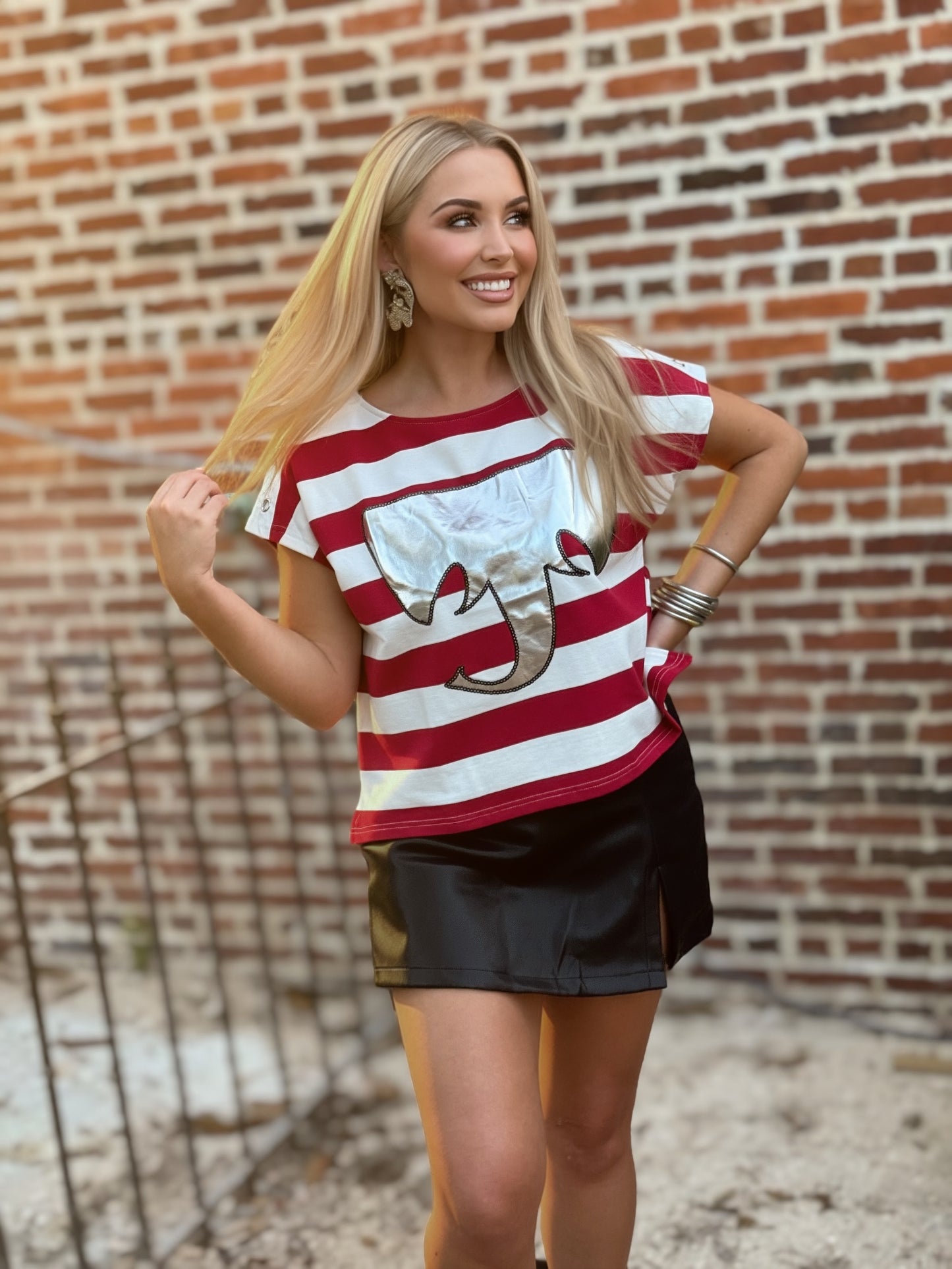 Saturday Stomp Foil Elephant Striped Game Day Top