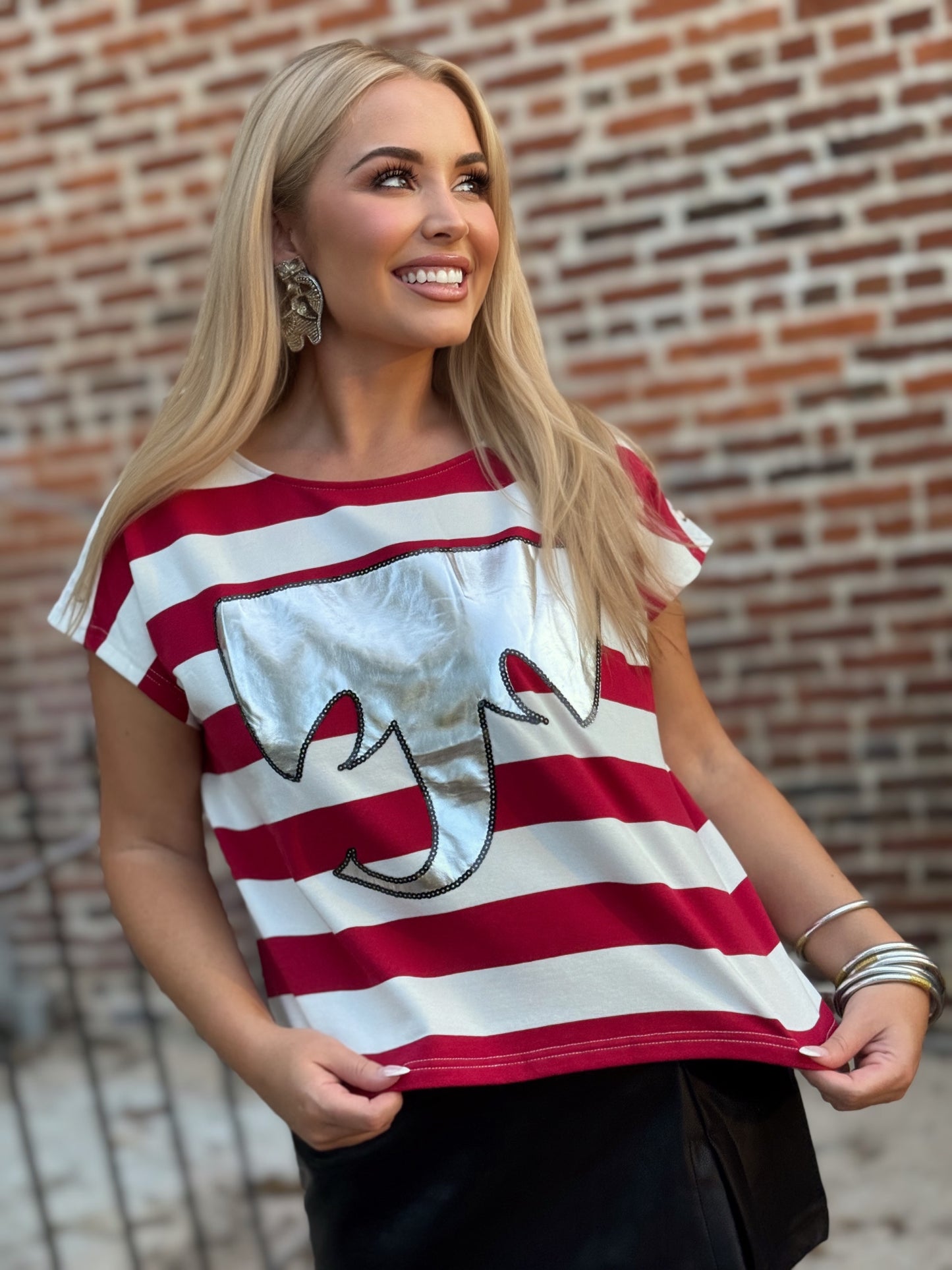 Saturday Stomp Foil Elephant Striped Game Day Top