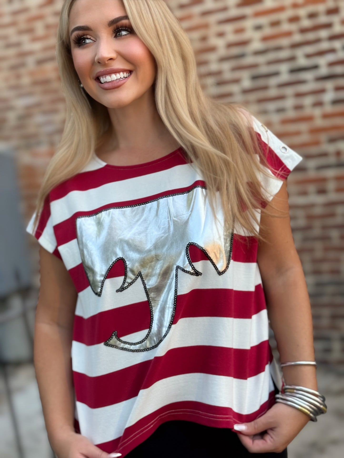 Saturday Stomp Foil Elephant Striped Game Day Top