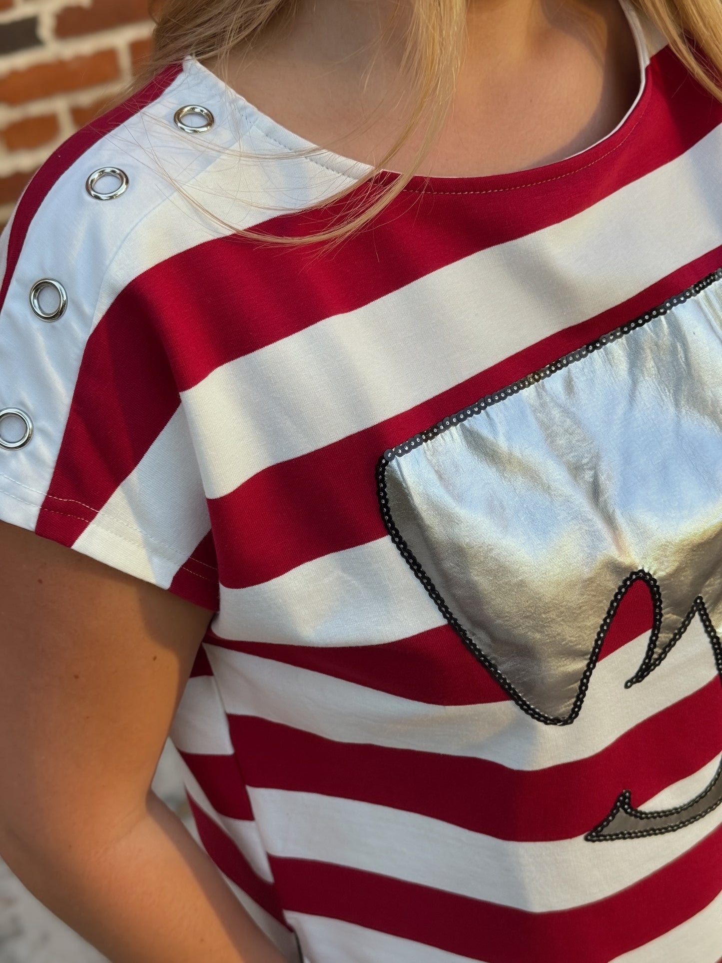 Saturday Stomp Foil Elephant Striped Game Day Top