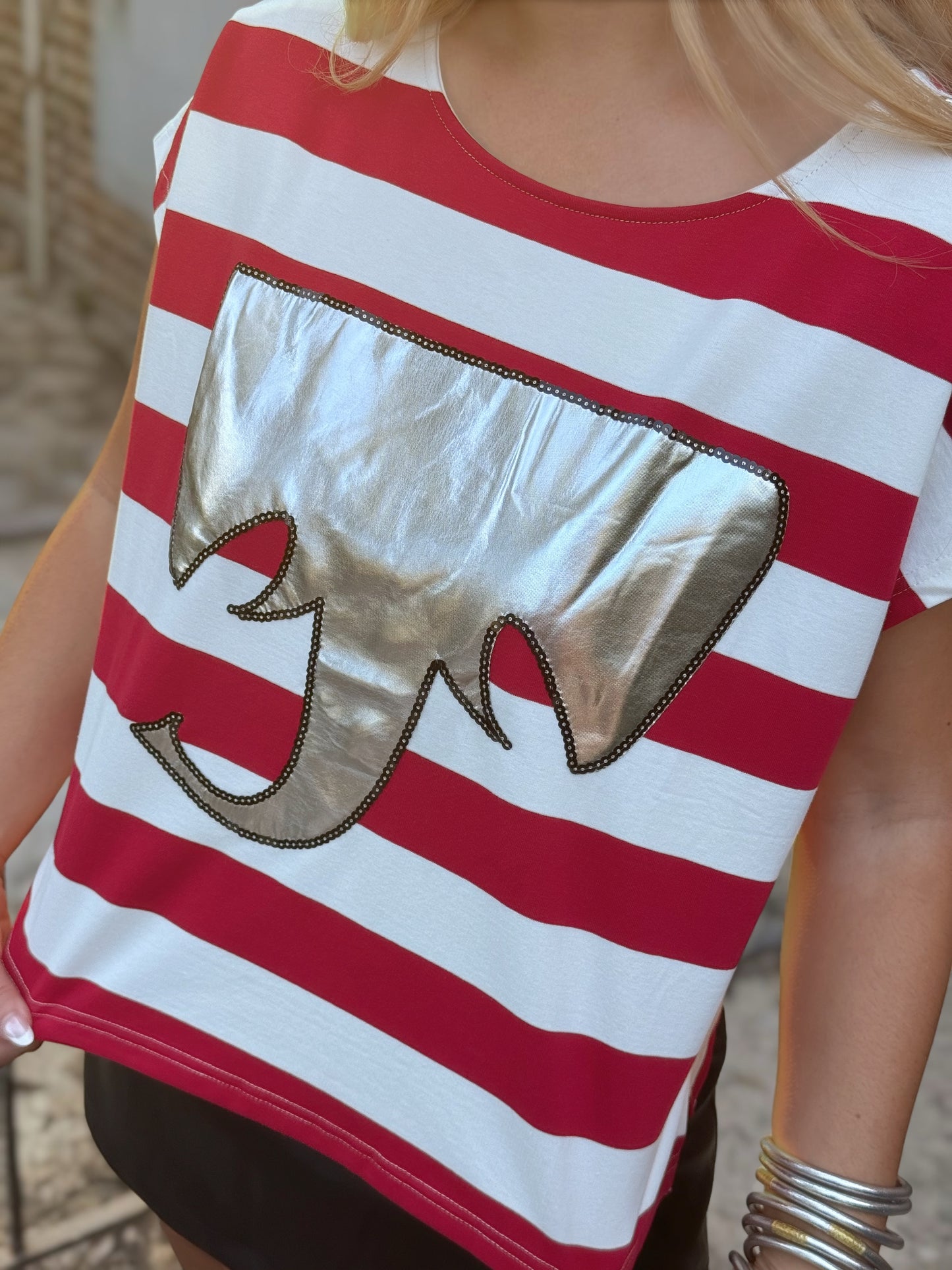 Saturday Stomp Foil Elephant Striped Game Day Top