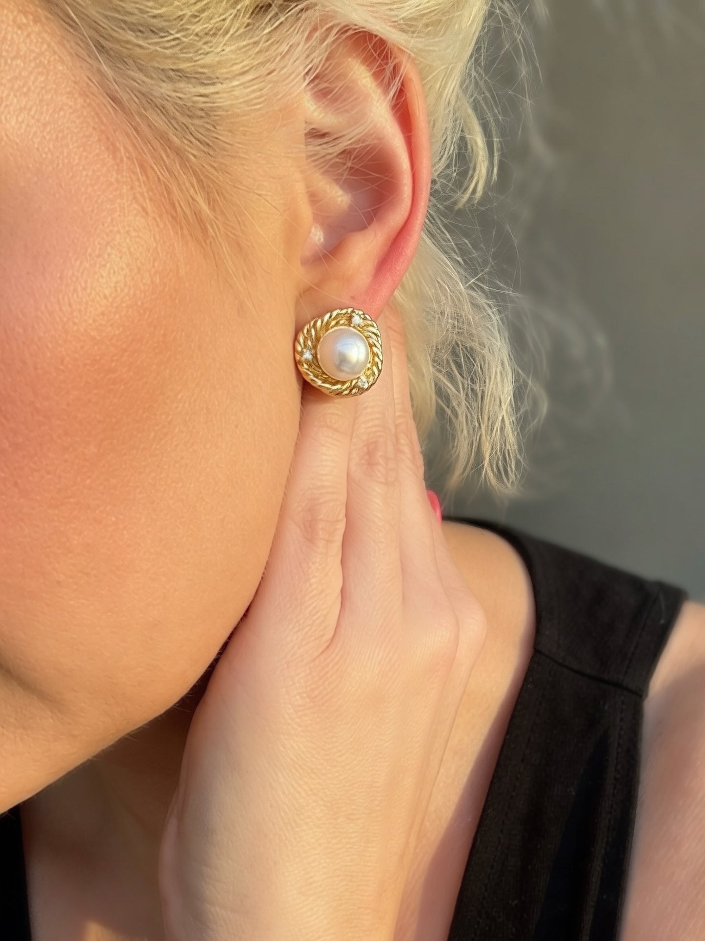 Golden Tide Rope Pearl Earrings