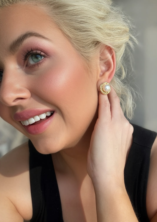 Golden Tide Rope Pearl Earrings