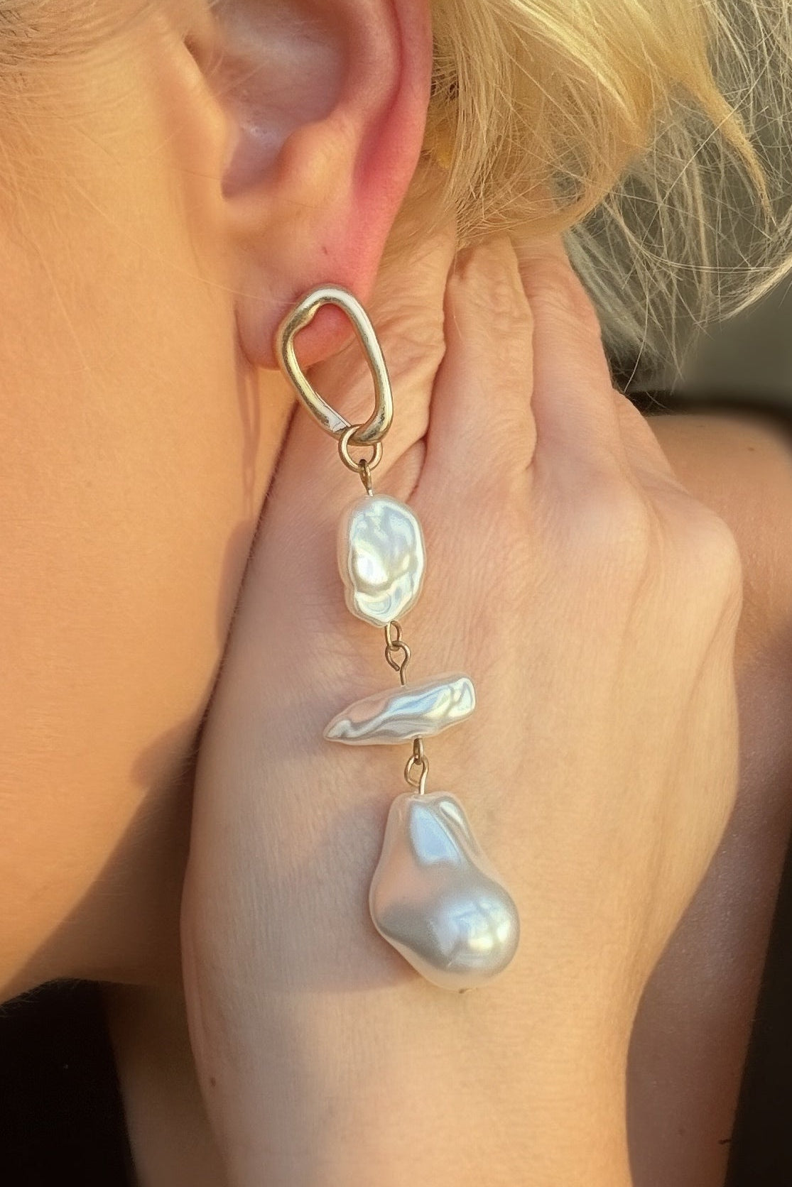 Audrey Linked Pearl Drop Earrings