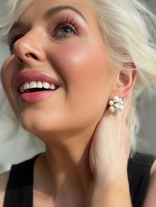 Luminous Ivory Cluster Pearl Post Earrings