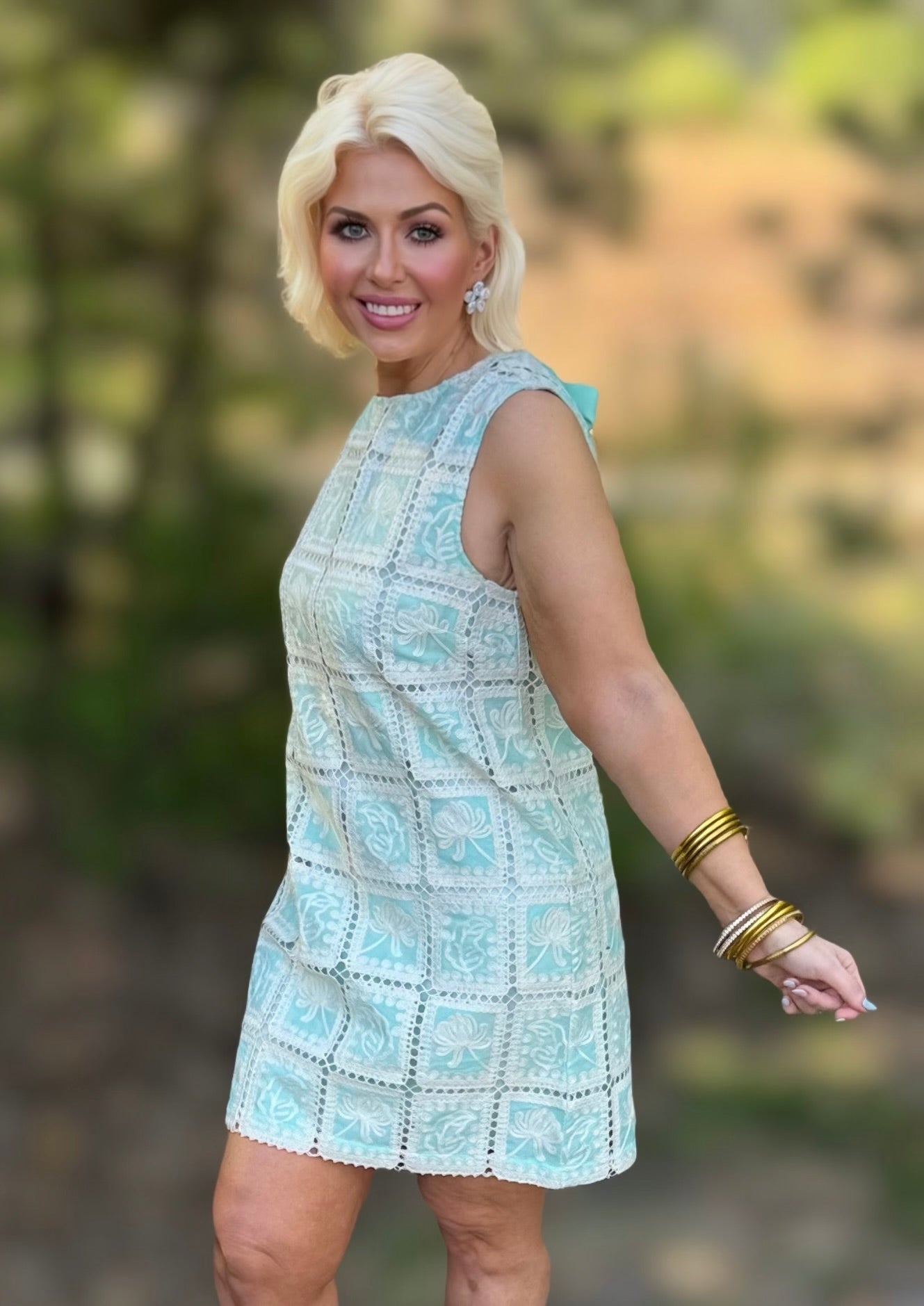 Mint Julep Lace Patch Work Mini Shift Dress