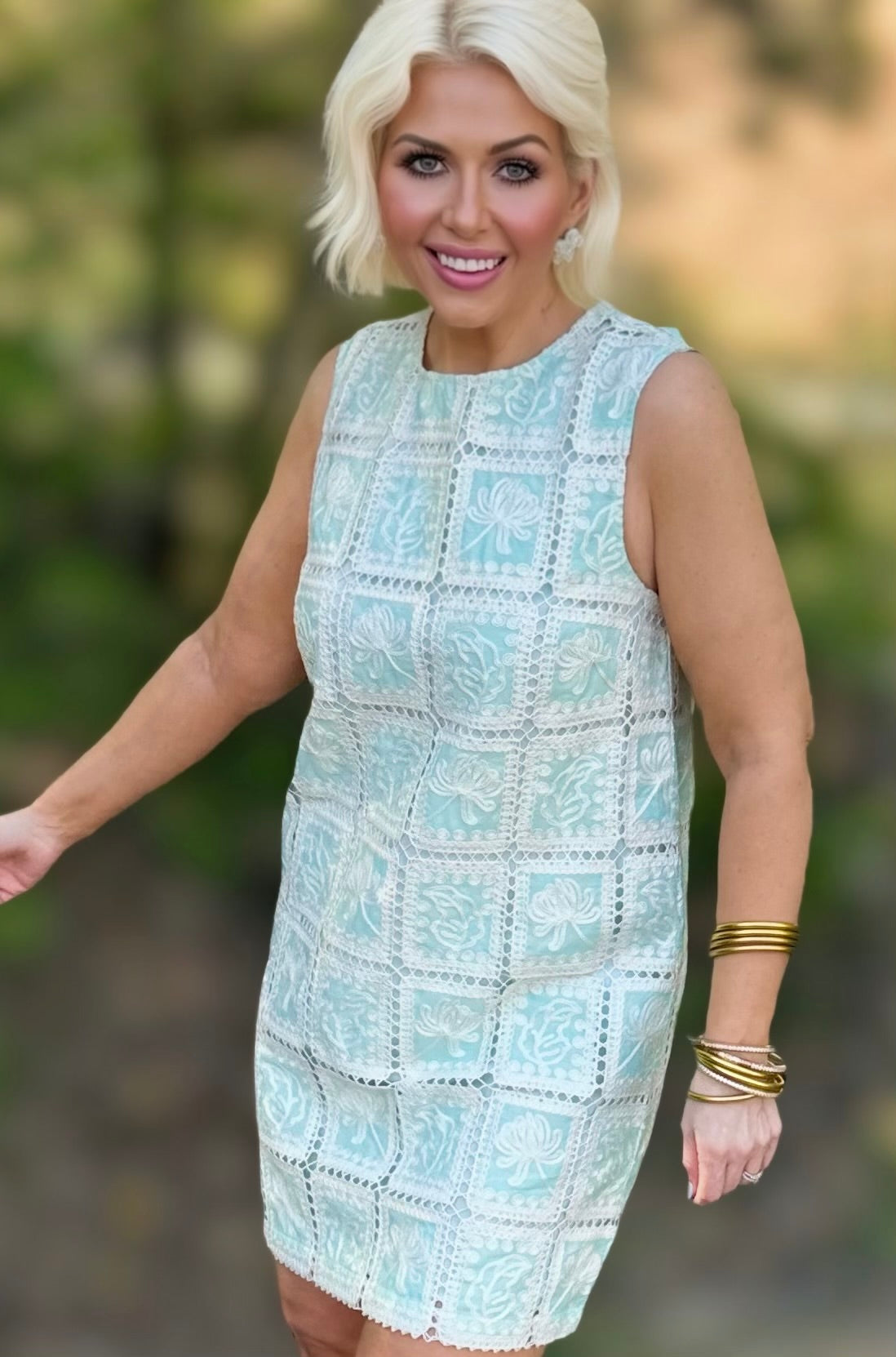 Mint Julep Lace Patch Work Mini Shift Dress