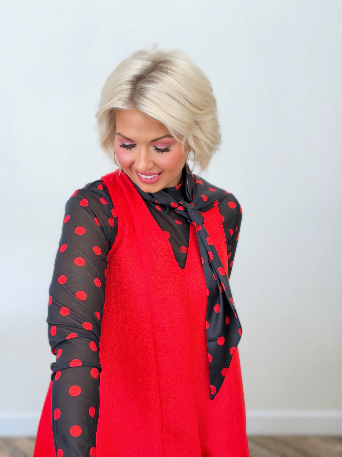 Kickoff Season Black & Red Polka Dot Mesh Layering Top