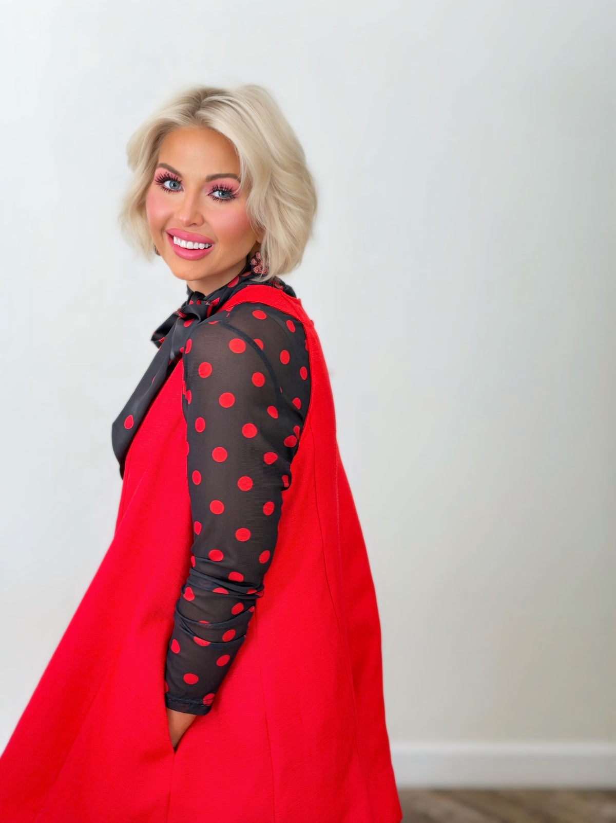 Kickoff Season Black & Red Polka Dot Mesh Layering Top