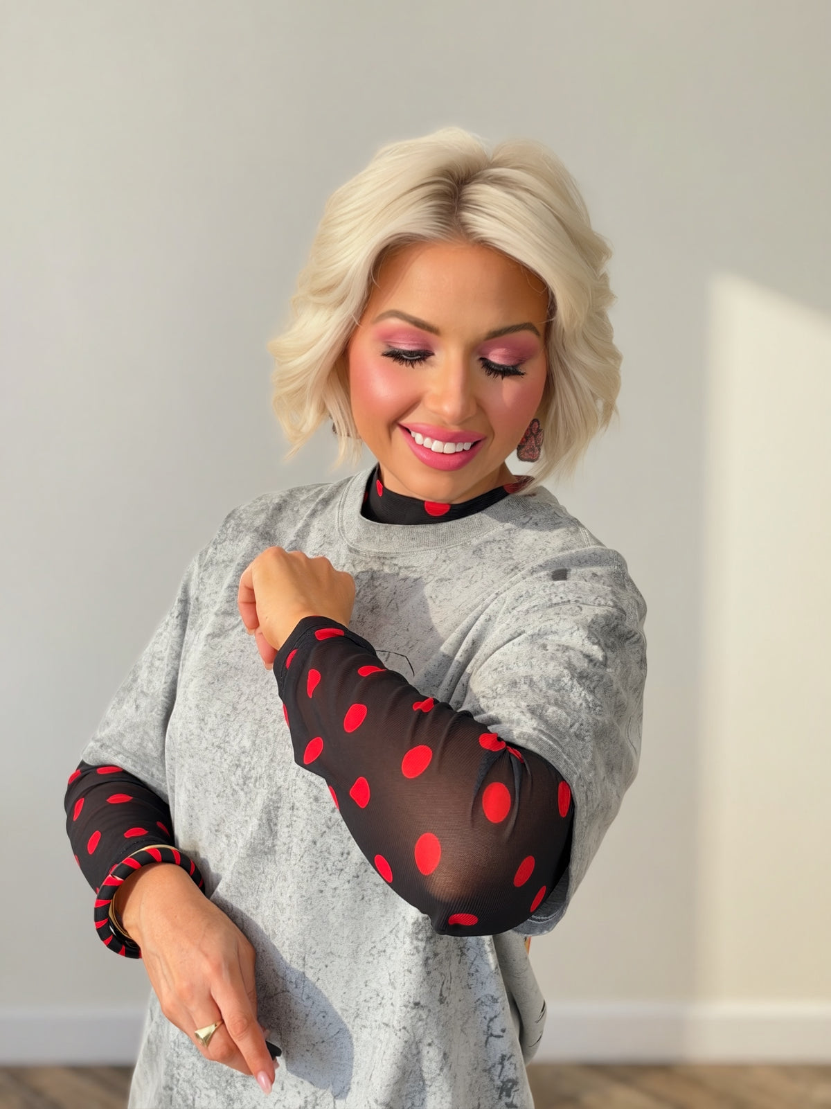 Kickoff Season Black & Red Polka Dot Mesh Layering Top