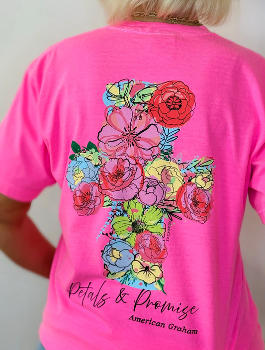 NEW SUMMER COLORS :Petals & Promise: Grace In Full Bloom Spring Floral Cross Graphic T-Shirt