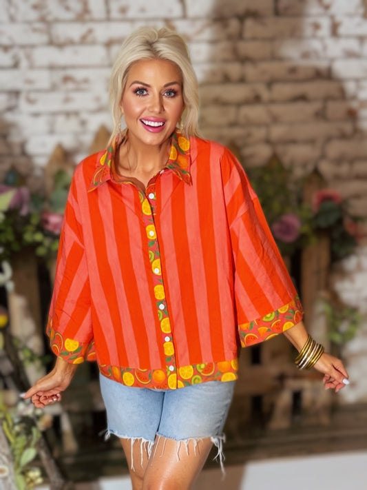 Wild Watermelon Fruit Punch Resort Button-Up Top