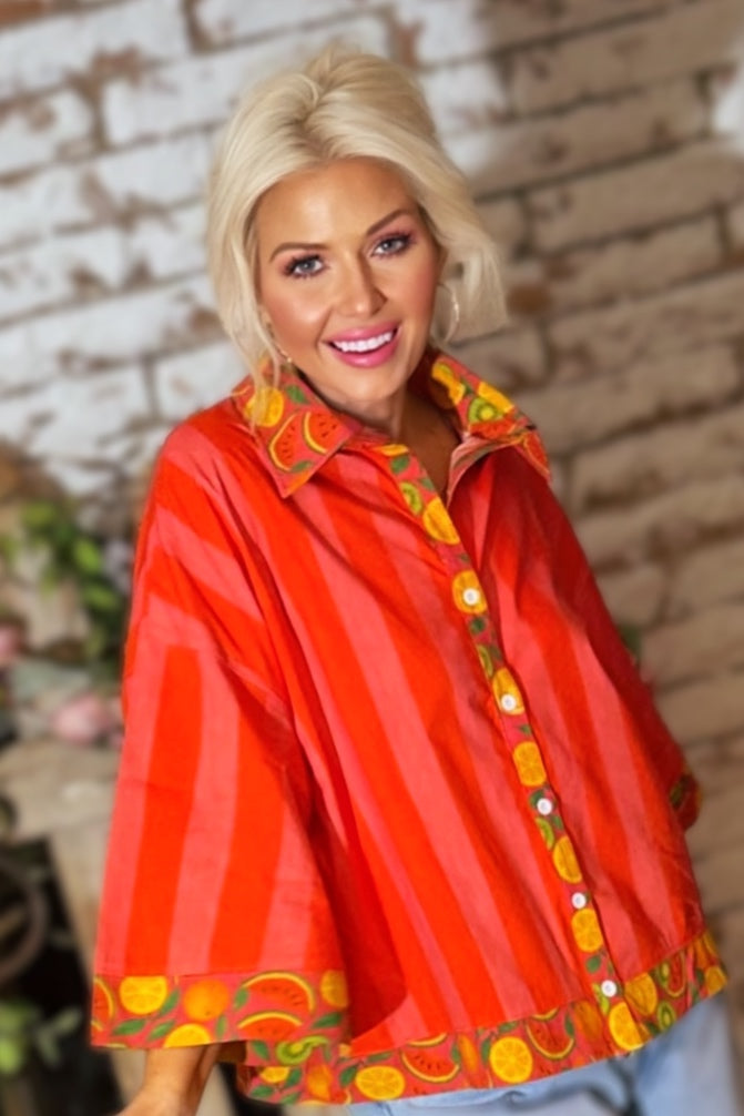 Wild Watermelon Fruit Punch Resort Button-Up Top