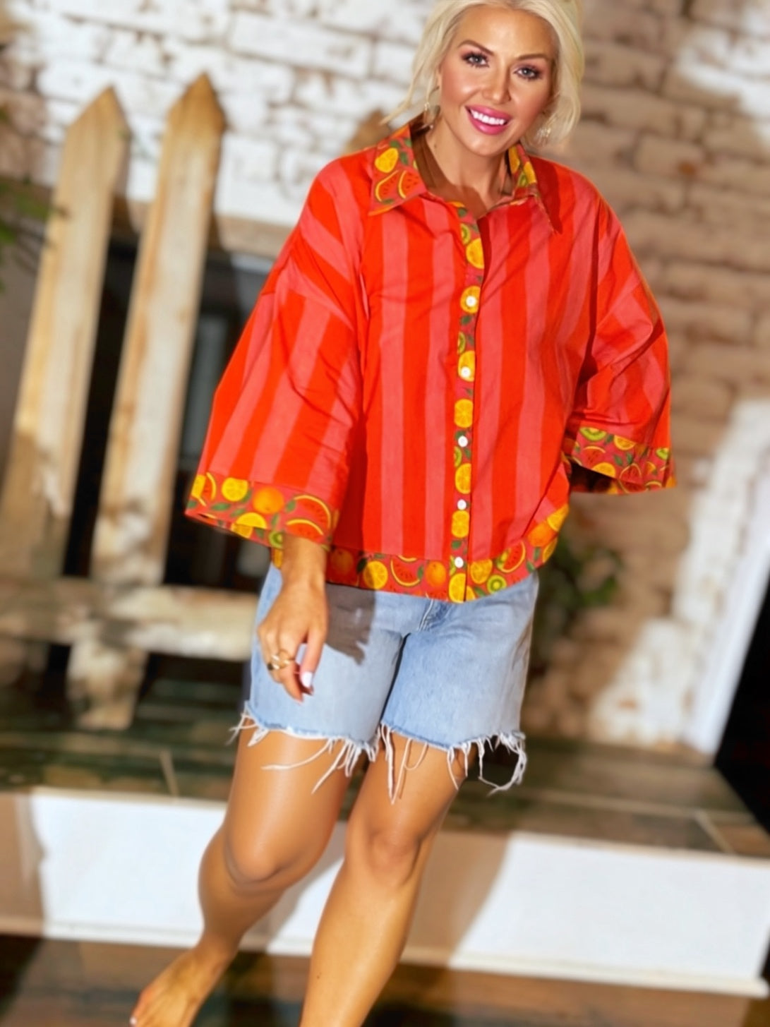 Wild Watermelon Fruit Punch Resort Button-Up Top