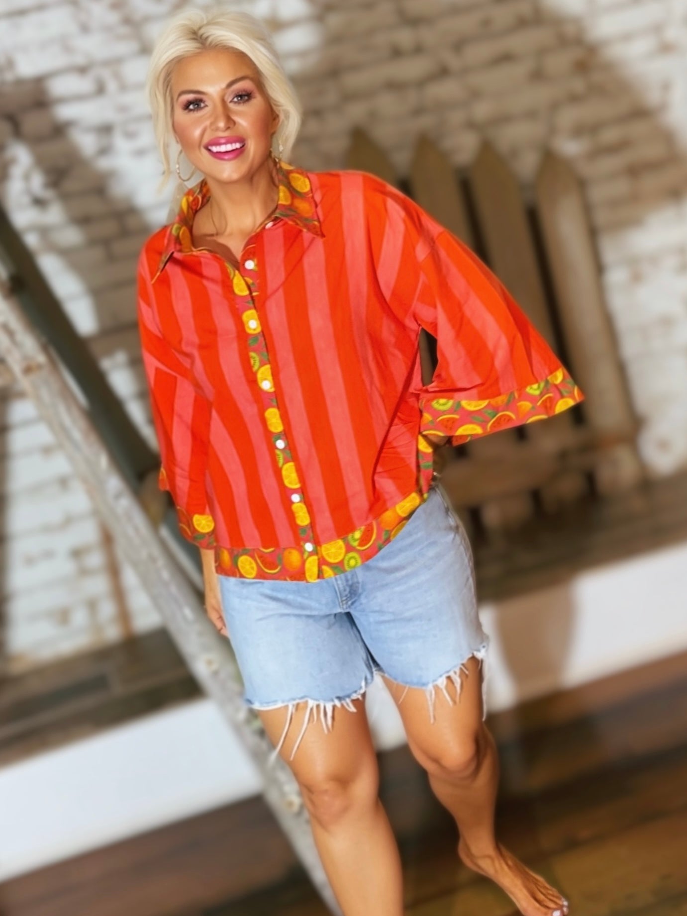 Wild Watermelon Fruit Punch Resort Button-Up Top