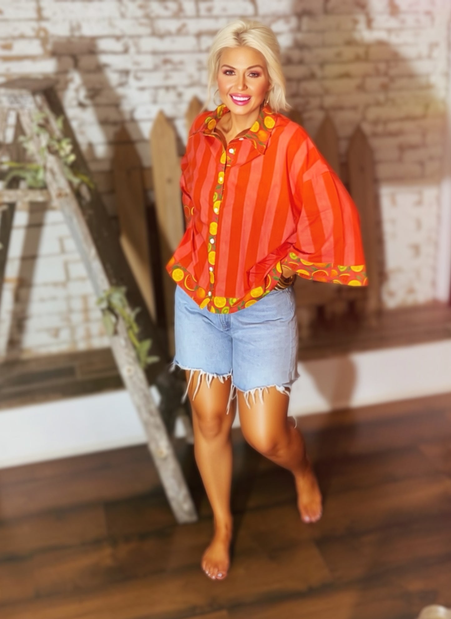 Wild Watermelon Fruit Punch Resort Button-Up Top
