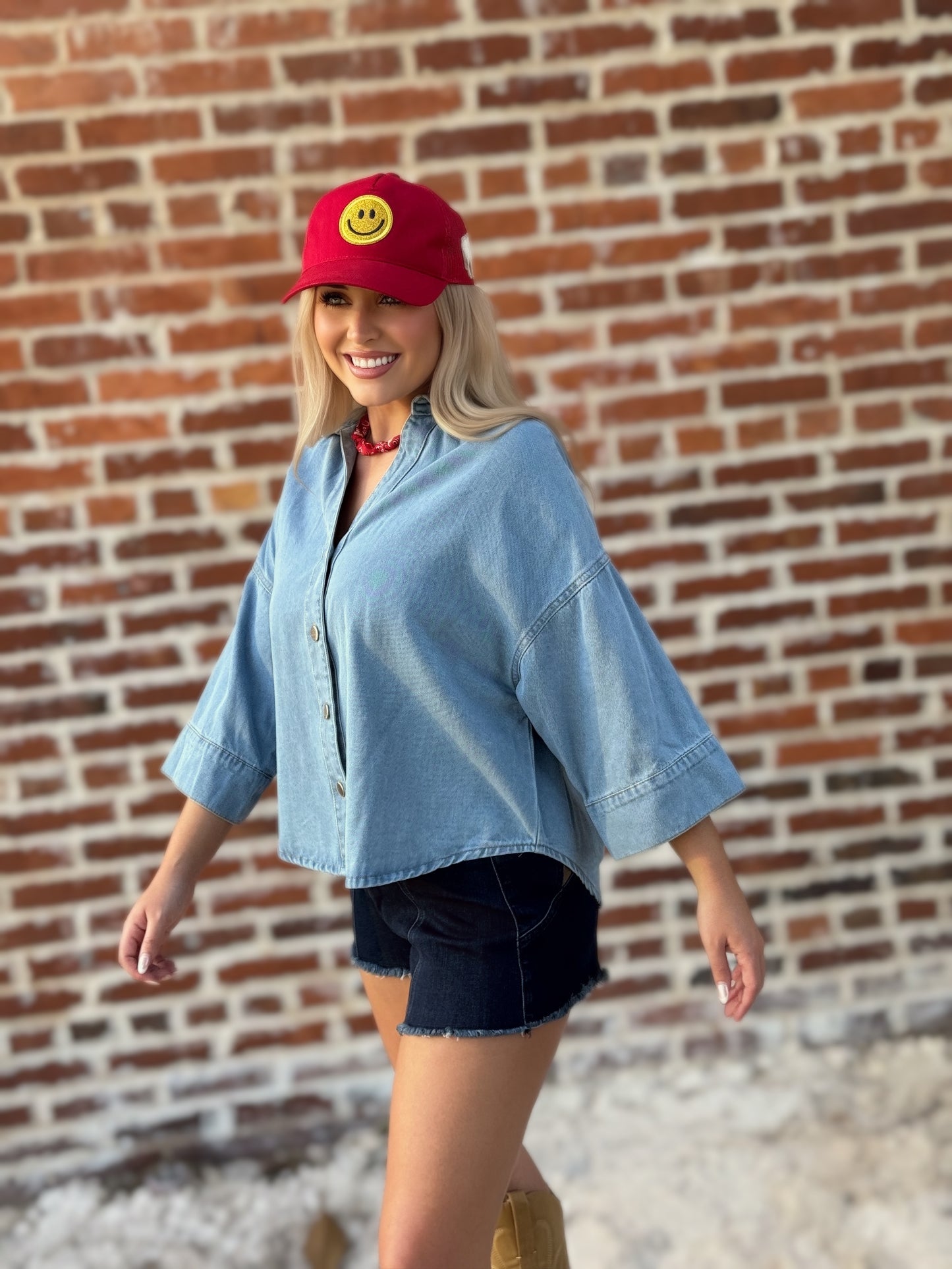 Easy Does It Oversized Denim Shirt : Light-Wash Denim