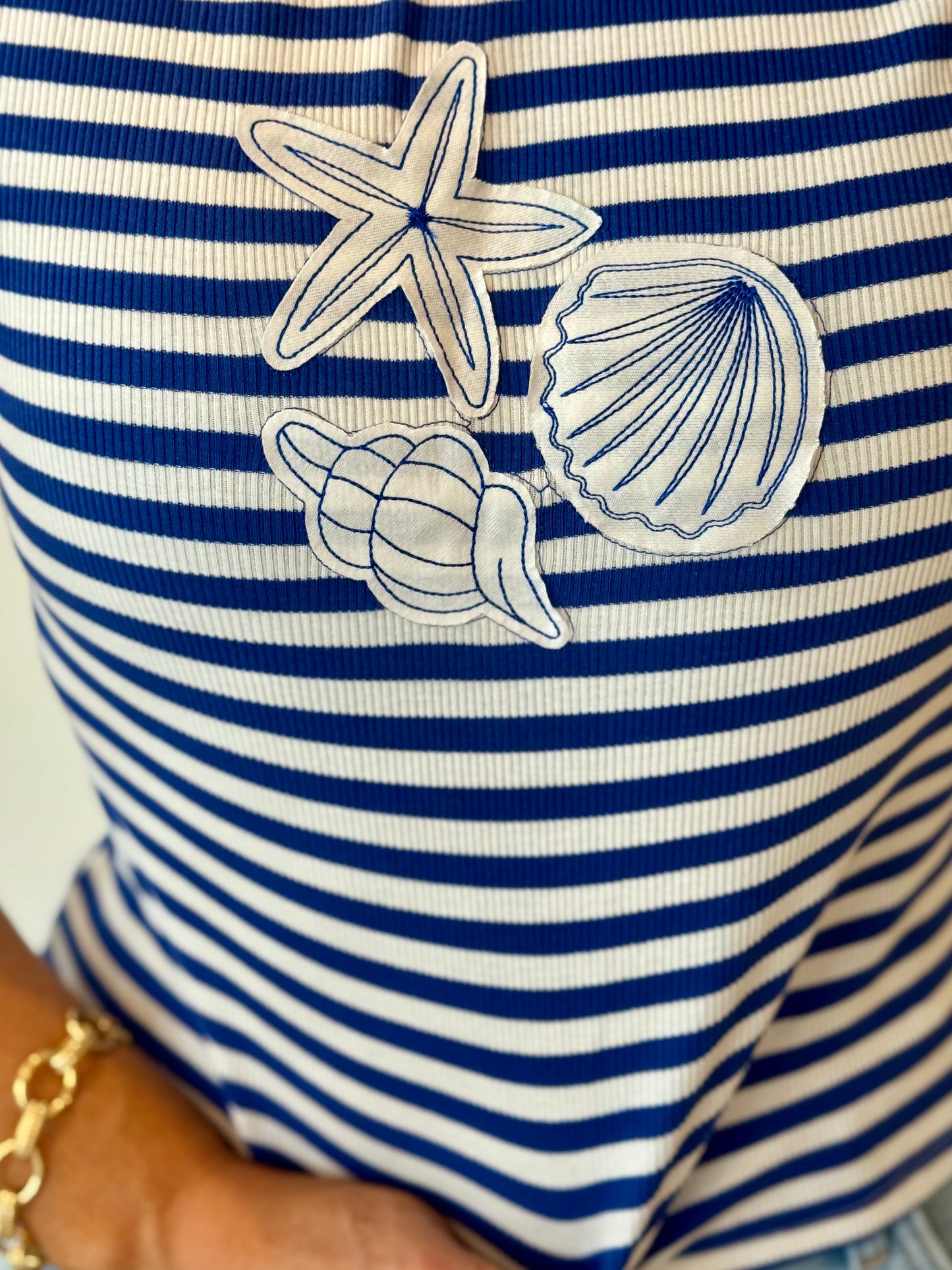 Shell Yeah Nautical Embroidered Stripe Knit Top