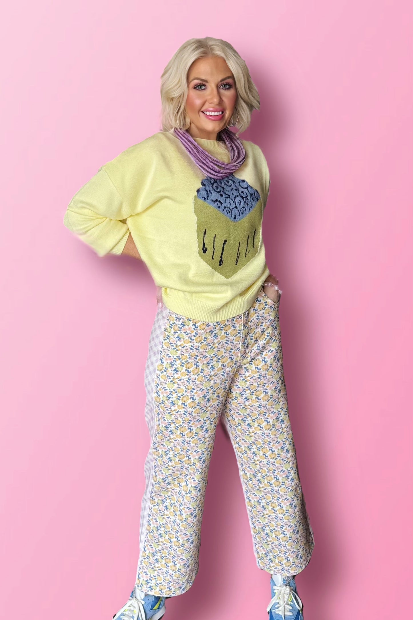 The Garden Gossip- Spring Floral & Gingham Printed Denim Pants