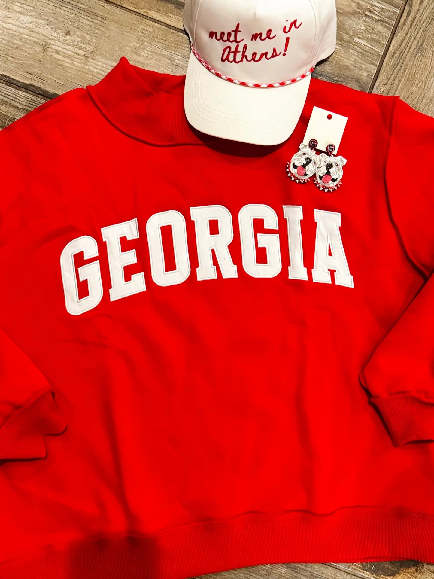 Red Embroidered "Georgia" Oversized Fleece Pullover BUCKETLIST