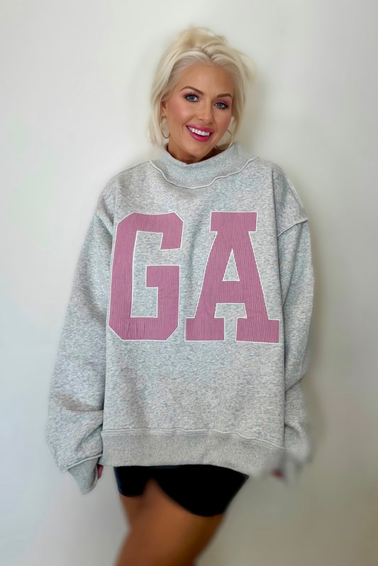 georgia ga oversized sweatshirt women mock neck fleece pullover grey collegiate appliqué cozy lounge top