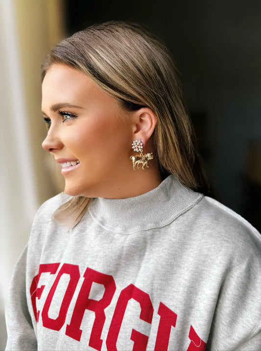 Vintage Gold Bulldog & Pearl Drop Earrings American Graham Apparel
