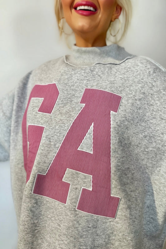 georgia ga oversized sweatshirt women mock neck fleece pullover grey collegiate appliqué cozy lounge top