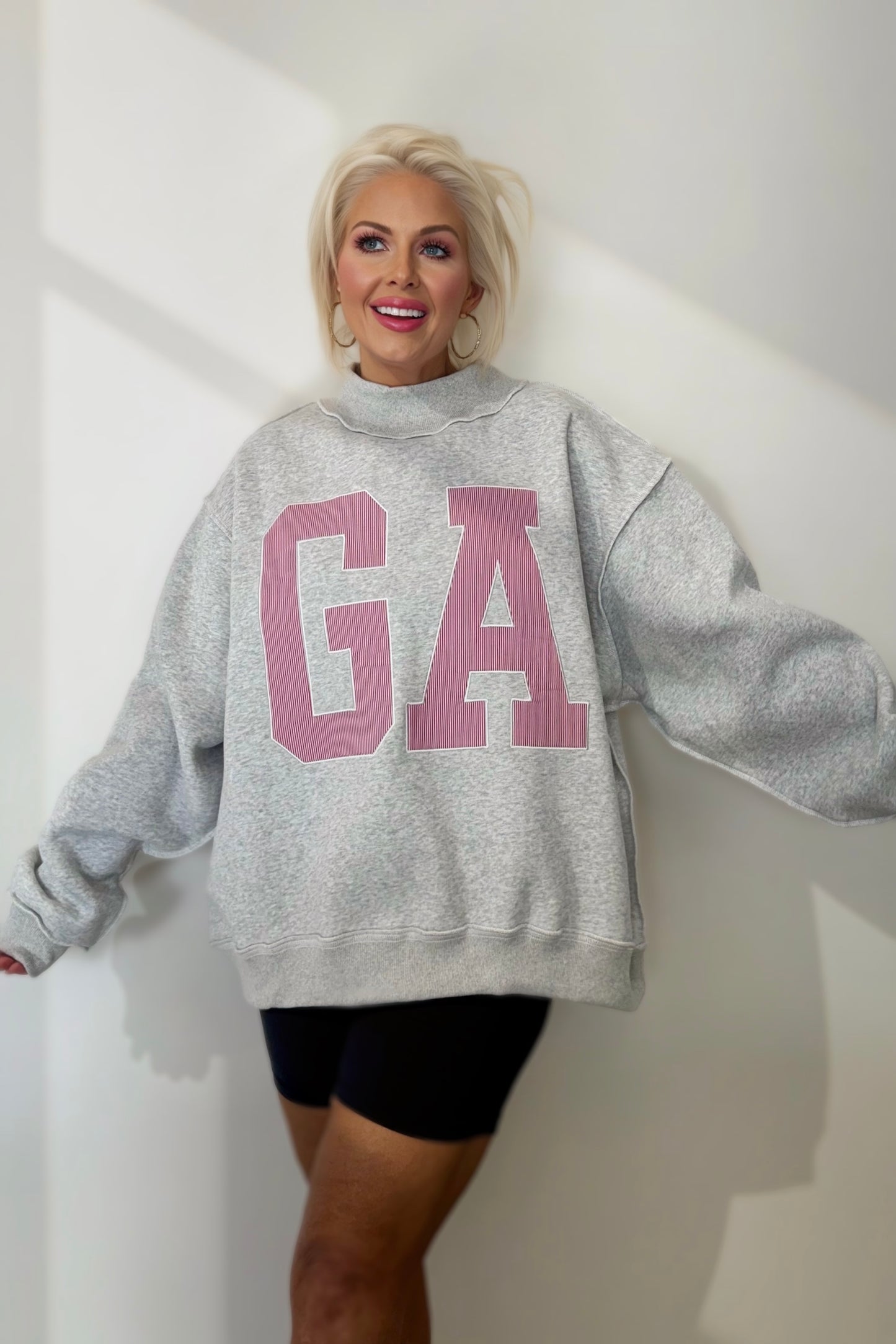 georgia ga oversized sweatshirt women mock neck fleece pullover grey collegiate appliqué cozy lounge top