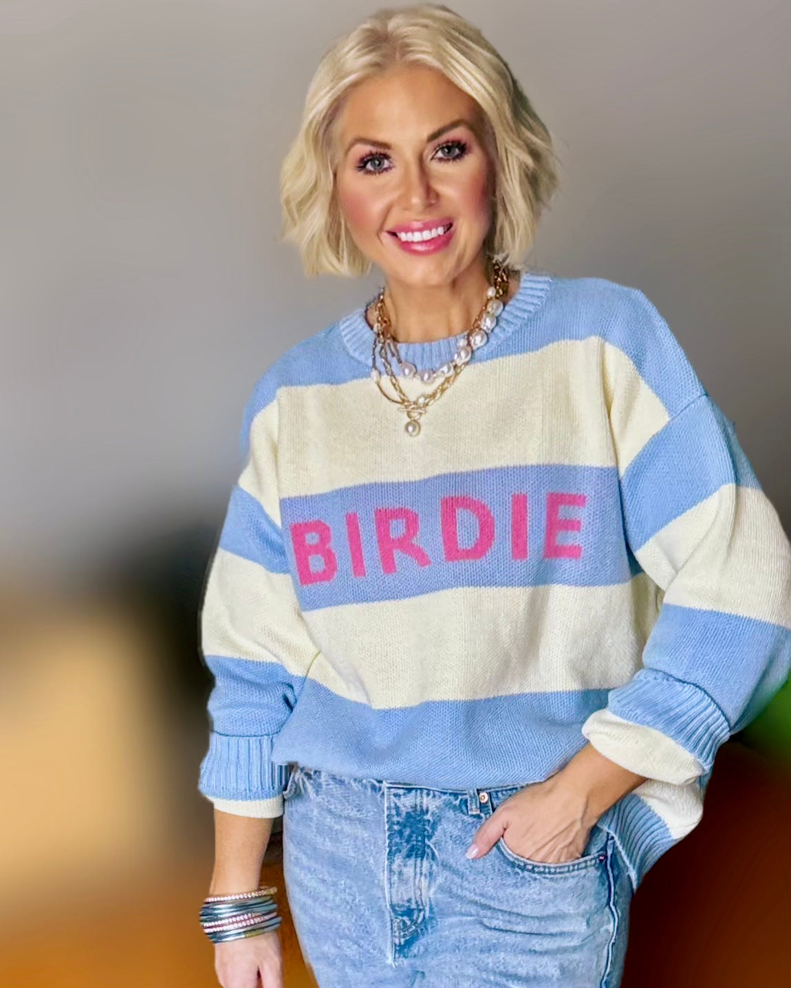 Country Club Crush - Golf Birdie Stripe Knit Lightweight Sweater