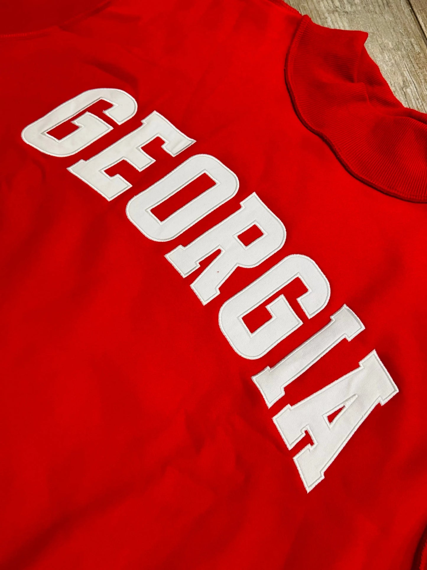 Red Embroidered "Georgia" Oversized Fleece Pullover BUCKETLIST