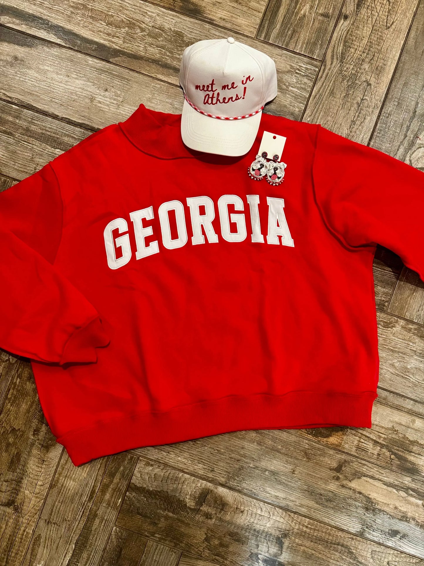 Red Embroidered "Georgia" Oversized Fleece Pullover BUCKETLIST