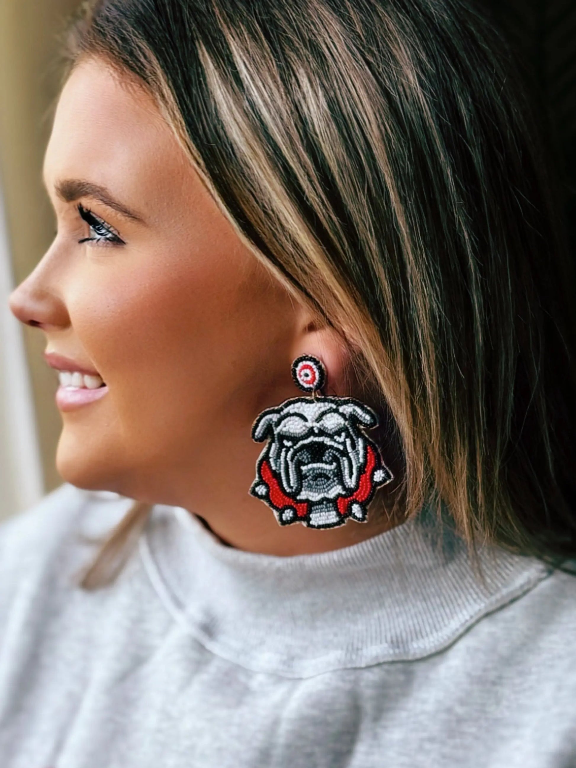 Beaded Spike Collar Bulldog Earrings Prep Obsessed Wholesale