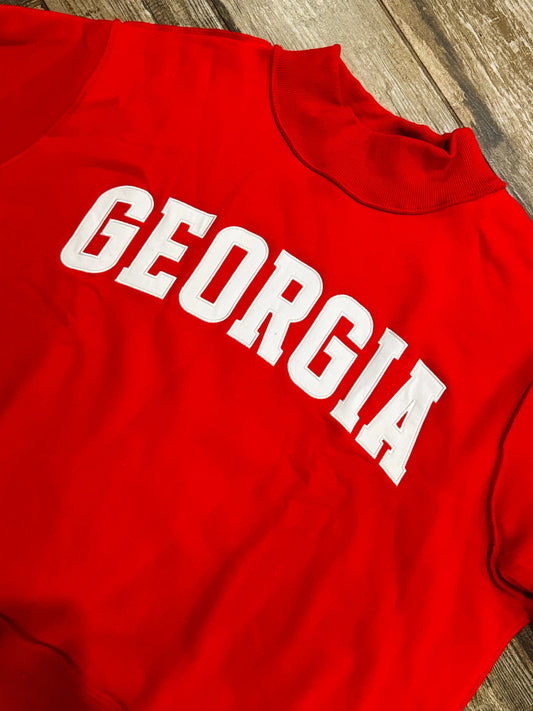 Red Embroidered "Georgia" Oversized Fleece Pullover BUCKETLIST